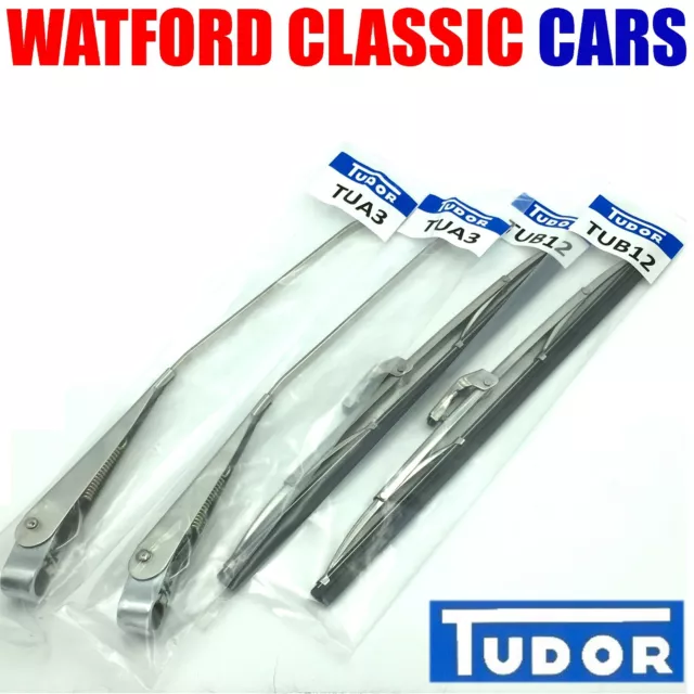 Genuine Tudor MGB GT Stainless Steel and Chrome Wiper Arm and 12 inch Blade Set