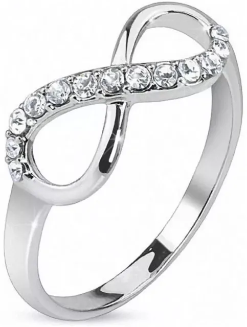 SIZE P - Beautiful INFINITY Ladies Silver Crystal Ring