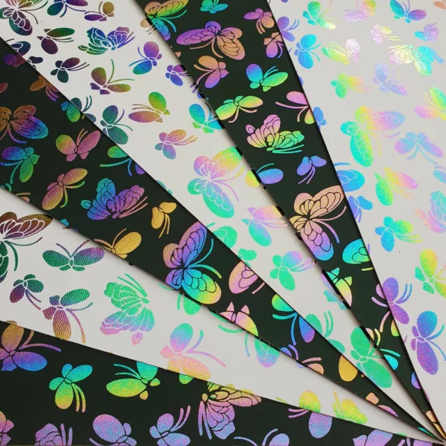 Rainbow Butterflies Leatherette Fabric A4 Sheets Glitter Hair Bows Arts & Crafts