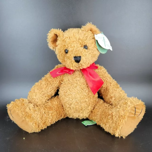 First & Main Tucker Teddy Bear 14" Brown Red Ribbon Bow Plush Stuffed 2002 NWT