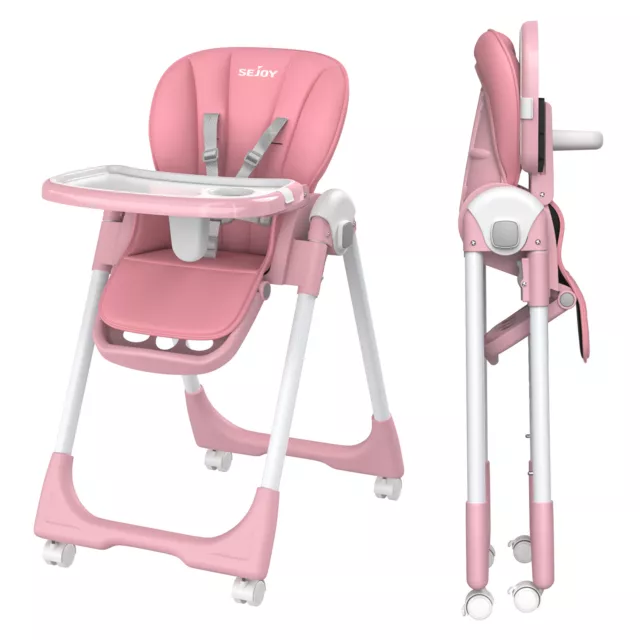 SEJOY Baby High Chair Infants Folding Convertible Removable Tray Adjustable Seat