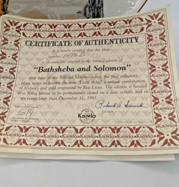 Knowles Collector Plate #1  Biblical Mothers Series, Bathsheba & Solomon 1986 2