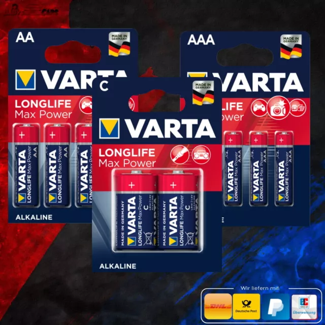 Varta Longlife Max Power Batterien AA AAA Mignon Micro Baby C MHD: 12-2029