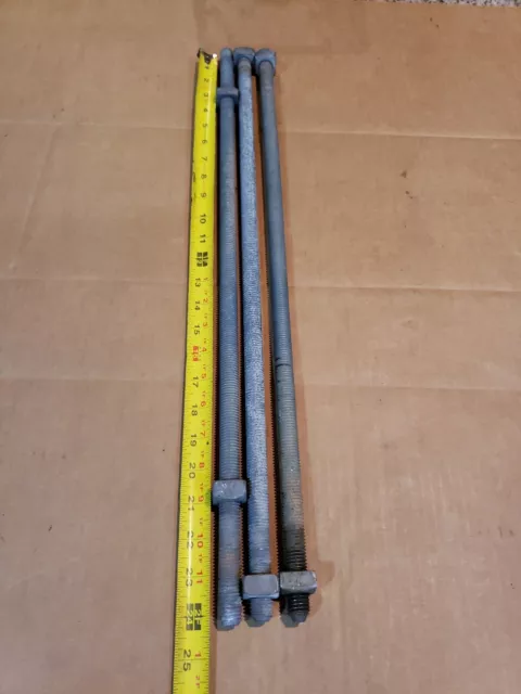 (Lot of 3) 5/8" x 24" Galvanized Steel Rods All Threads with Nuts