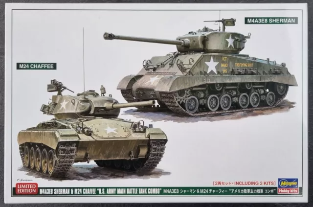 Hasegawa 3006 1:72 M4A3E8 Sherman & M24 Cheffee US Army Main Bataille Tank Combo