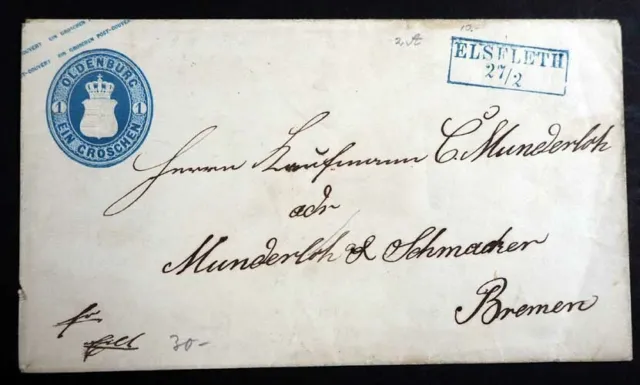 1852Oldenburg Stpl.; "ELSFLETH 27/2", R2 1 Gr. GS-Umschlag Luxus, MiNr. U2A