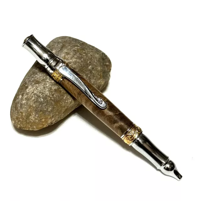 Nouveau Sceptre Gold and Chrome Ballpoint Pen in Walnut Burl Wood