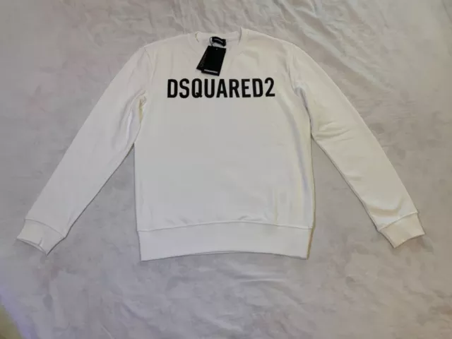 Felpa Dsquared2,  da uomo, colore bianco, tg. L, nuova con etichetta