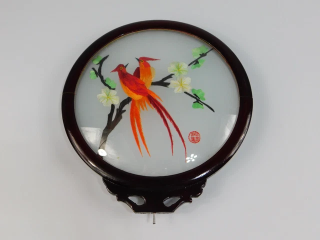 Chinese Suzhou Double Sided Silk Bird Embroidery Round Swivel Frame Replacement