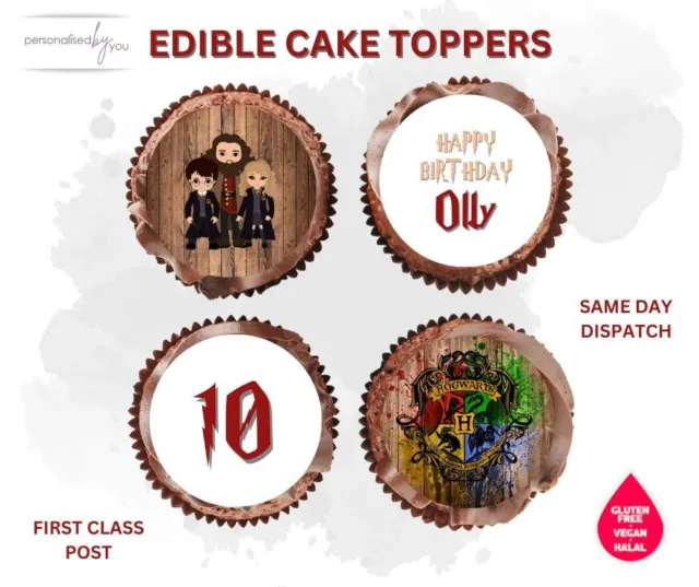 EDIBLE Cupcake Toppers Personalised HARRY POTTER Printed ICING - RICE WAFER 2"