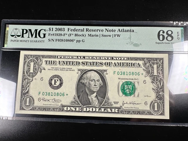 Superb Gem Graded PMG 68 EPQ Star Federal Reserve Note fr 1929-f* 3