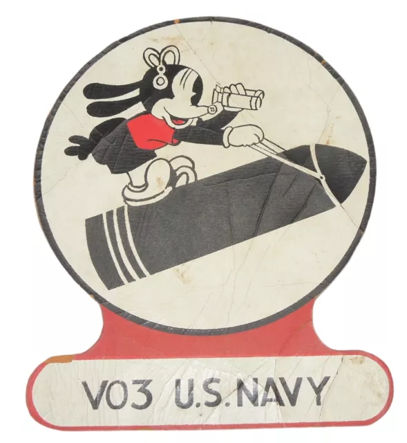 Original WWII US Navy VO-3 Mickey Mouse Observation Squadron Cardboard Patch