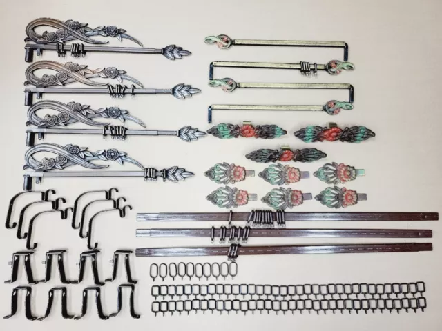 Lot 160 Pieces Victorian Swing Arm Curtain Rod Original Paint Flower Leaf Design