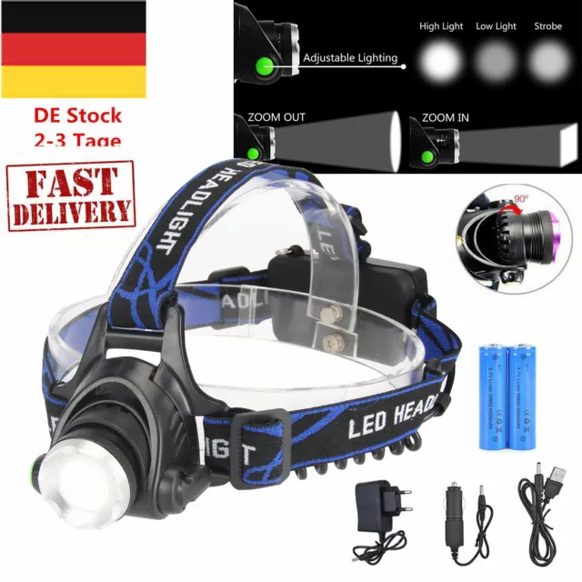 DE LED Stirnlampe Kopflampe CREE XML T6 mit Akku und Autoladeadapter bike Light