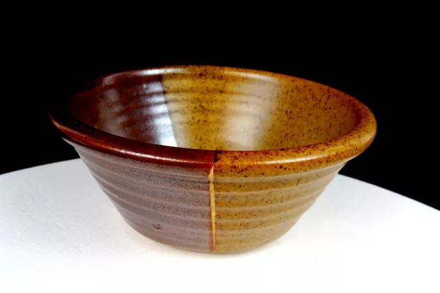 Studio Art Pottery Artist Signed Half Brown And Speckled Stoneware 6 1/4" Bowl