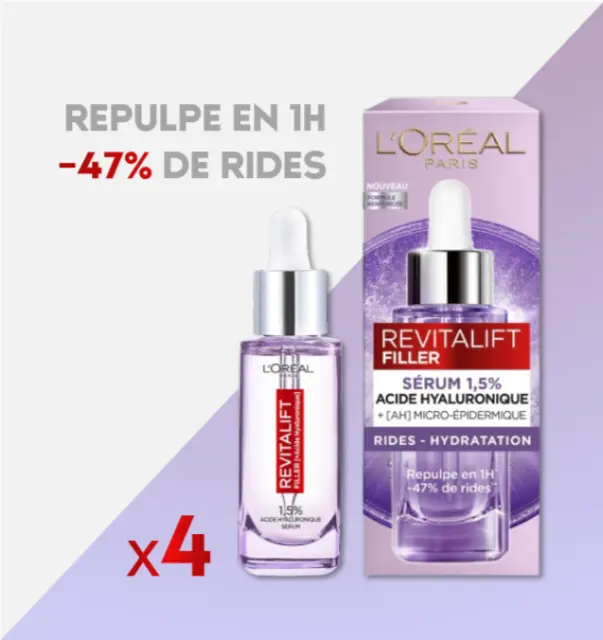 LOT DE 4 - L'Oréal Sérum Revitalift Filler Acide Hyaluronique Anti-Rides - 30 ml