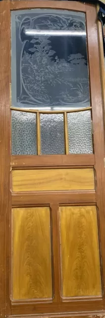 Etched Glass Parlor Door With Flowers And Textured Glass 90x30