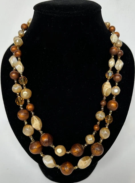Collier Vintage Années 70 - 6 Rangs Perles De Rocaille Jaune - Bijou Rétro *4872
