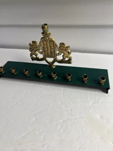 VINTAGE BRASS JEWISH MENORAH CANDLE HANUKKAH w two lions