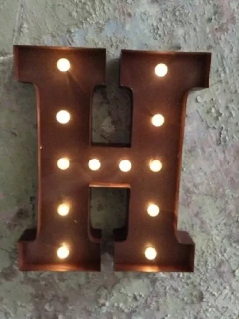 Led Light Carnival Circus  Rust  Metal Letter  H - Wall Or Free Standing 13Inch