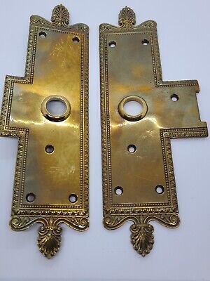 Antique 1899 Brass Victorian Reclaimed Empire Style Locking Door Knob & Hardware 3