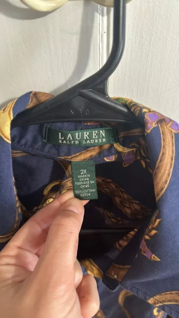 Ralph Lauren LRL Horse Equestrian Bridle Print Shirt Top Cotton Women’s 2x 2