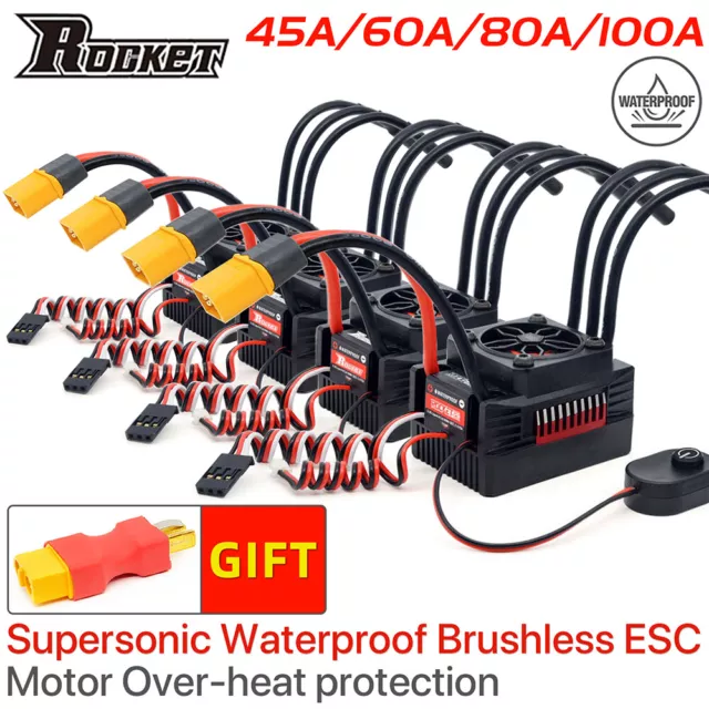 Rocket V2 45A 60A 80A 100A ESC Waterproof Brushless for 3650 Motor 1:10 RC Car