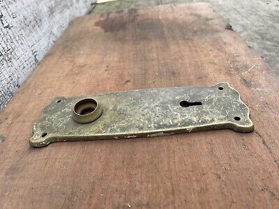 Vintage Single Art Deco Door Brass Knob Skeleton Key Back Plate Restore 2