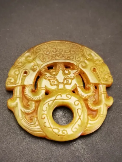 Engaging Artistic Old Nephrite Jade Hand Carving Unique Dragon Bi Statue DA8