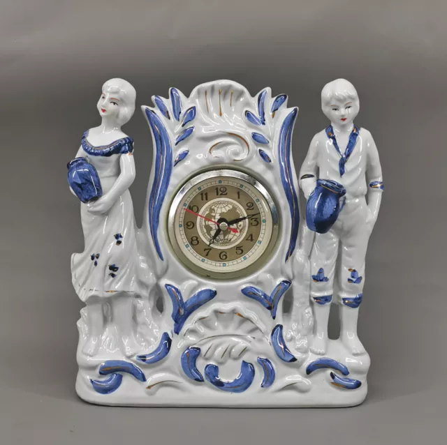 9140304 Figurales Porcelana Reloj de Mesa Decoración Azul Con Goldstaffage