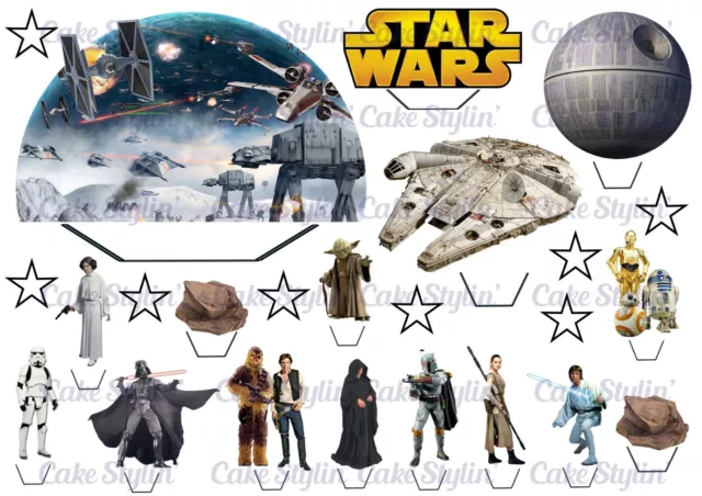 1 x A4 Sheet STAR WARS STAND UP Cake Toppers Edible Wafer Card Birthday Party