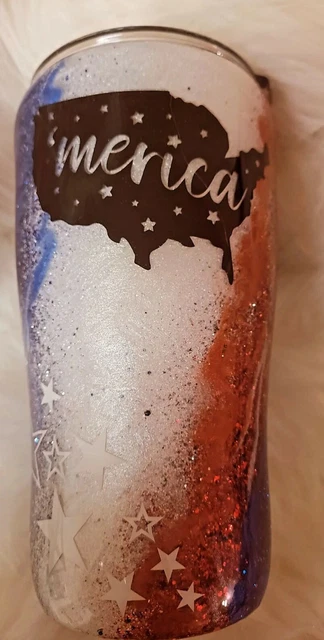 Handmade stainless steel 'MERICA glitter tumbler 20 oz | Red, White, and Blue