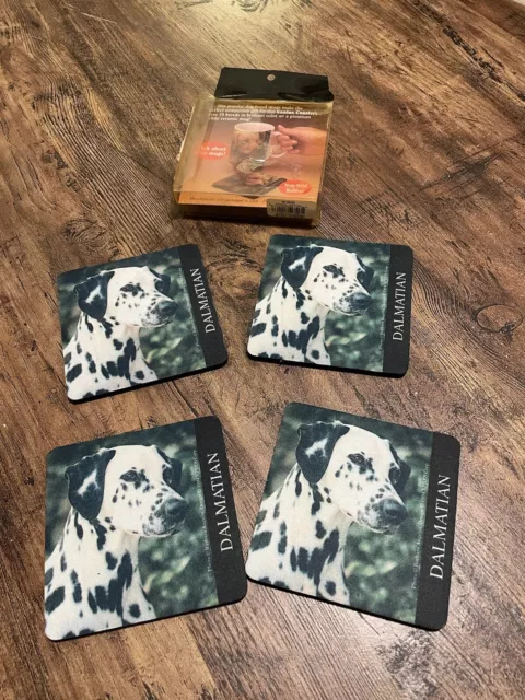 Vtg Drink Canine Coasters Dalmatian Dog Non-Skid Set of 4 Rubber Xpres USA