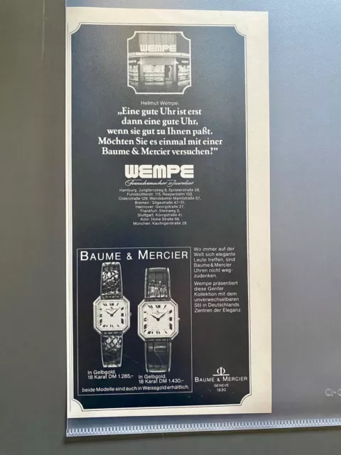 Wempe Baume & Mercier Original 1976 Vintage Watch Advert Werbung Uhr Reklame