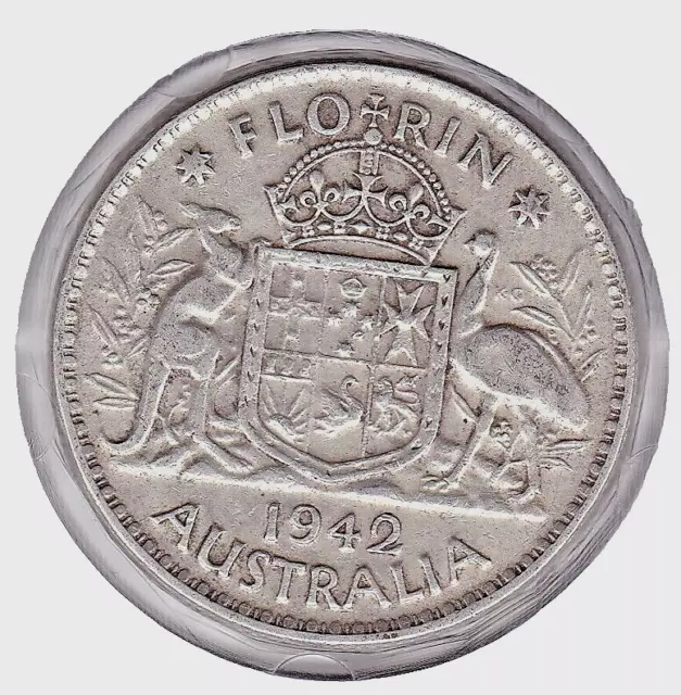 1942   Sterling   Silver   Australia  Two  Shilling  (Florin)  Coin