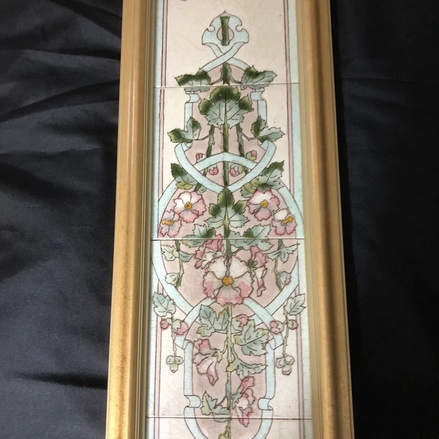 Circa 1900 framed Art Nouveau  4 Tiles Floral 3