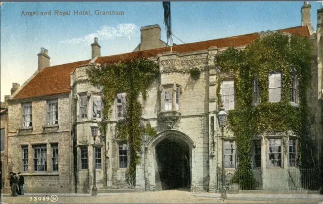 Angel and Royal Hotel Grantham Lincolnshire postcard antique colour printed