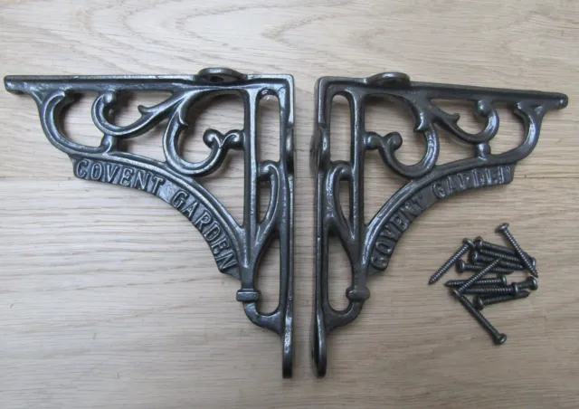 6" PAIR OF CONVENT GARDEN cast iron ornate shelf support wall brackets
