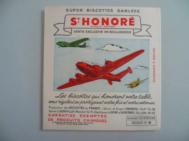 Buvard Publicitaire Ancien / Biscottes Saint Honore Aviation Dessin N° 16