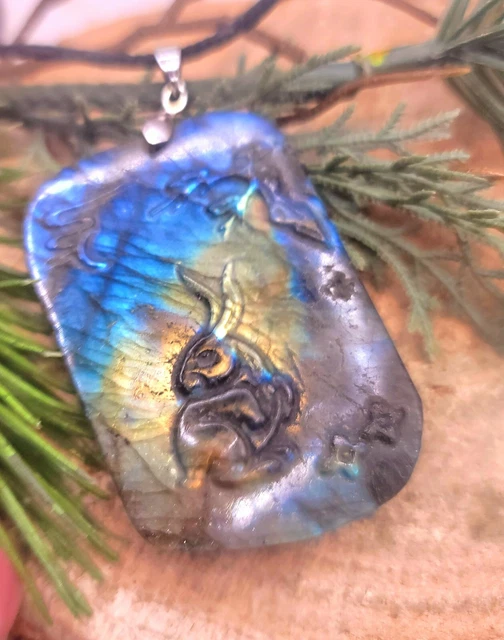 Nature Labradorite Strong Flash Hand Carved Rabbit Big Pendant Necklace