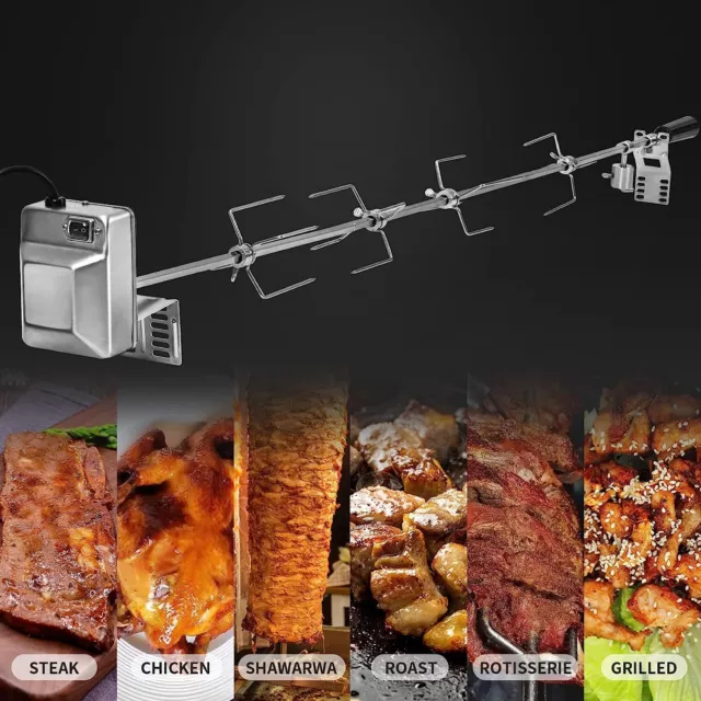 Electric Rotisserie Kit w/Motor 4W BBQ Grill Detachable Spit Rod Meat Roaster