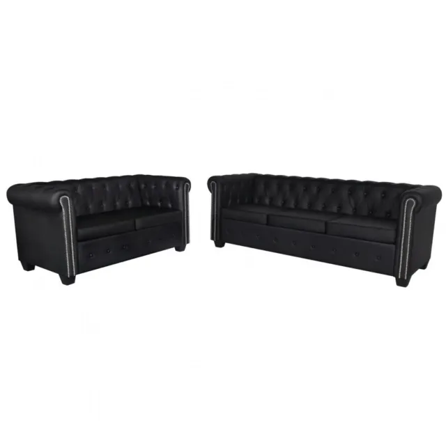 New Black Chesterfield 2-Seater and 3-Seater Sofa Set Home Living S7U2