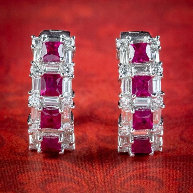 2Ct Princess Cut Sim Pink Ruby Women's Huggie/Hoop Earrings 925 Sterling Silver