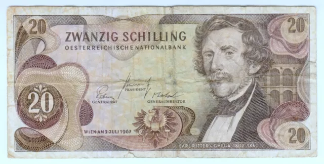 1967 Austria 20 Schillings 710925 Paper Money Banknotes Currency