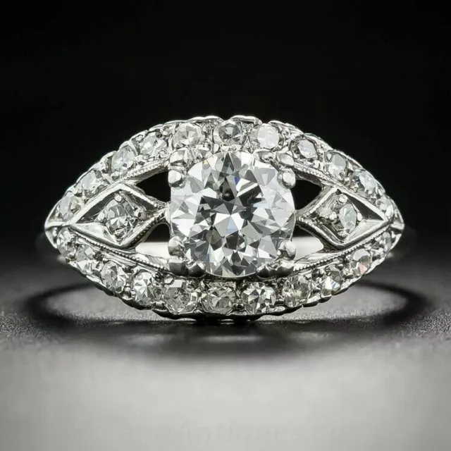 Mid-Century fishtail style 1.25 CT Dazzling White Diamond Engagement Ring In 925