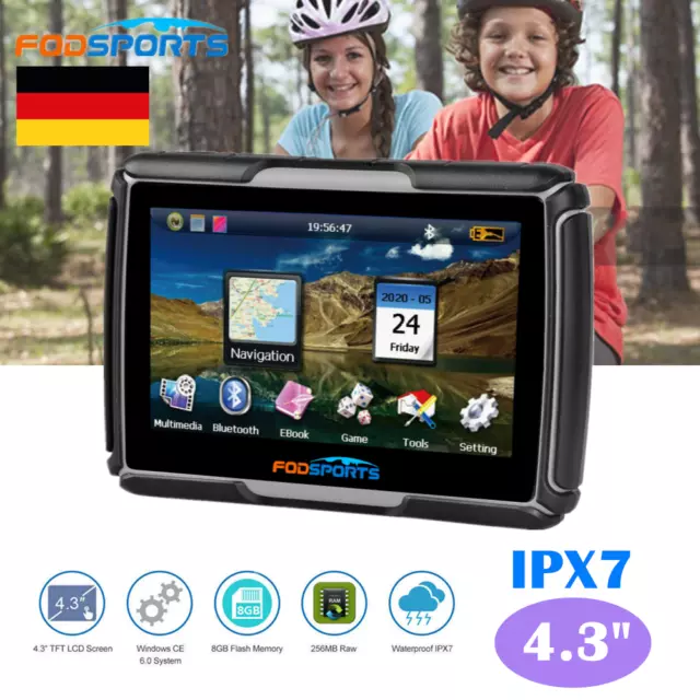 4,3" Zoll Motorrad GPS Navi Sat Auto Lkw Reise Navigationsgerät 8GB EU Karten DE