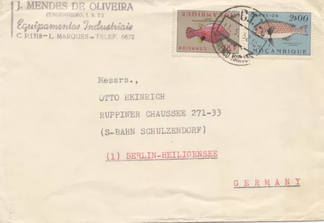 Mocambique 1952 letter from L. Marques to Berlin-Heiligensee, Schulzendorf, fish