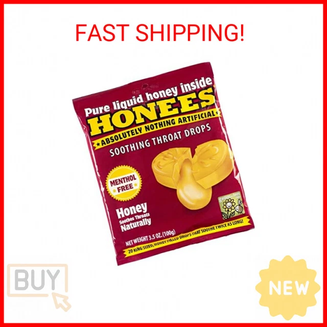 Honees Honey Filled Cough Drops - 20-Piece Single Pack Menthol-Free Lozenges | T