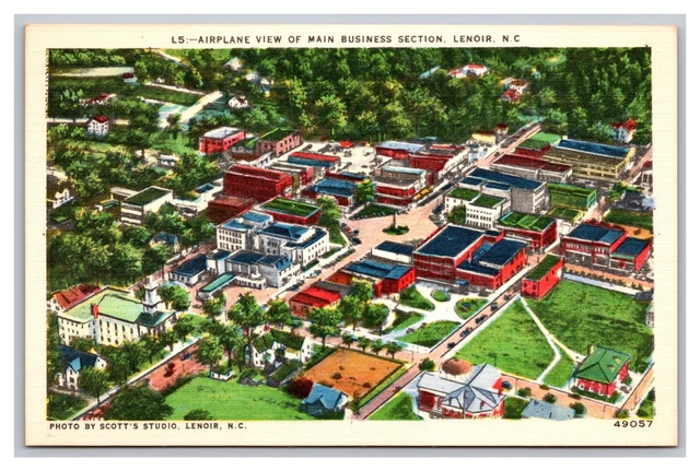 Lenoir NC North Carolina Airplane View Main Business Section Linen Postcard