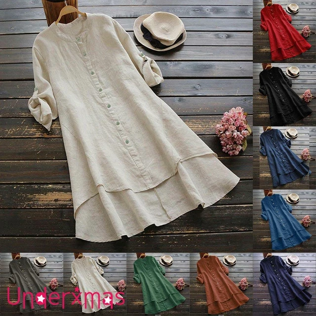 WOMEN BAGGY LONG Sleeve Shirt Dress Blouse Oversized Casual Tunic Tops
